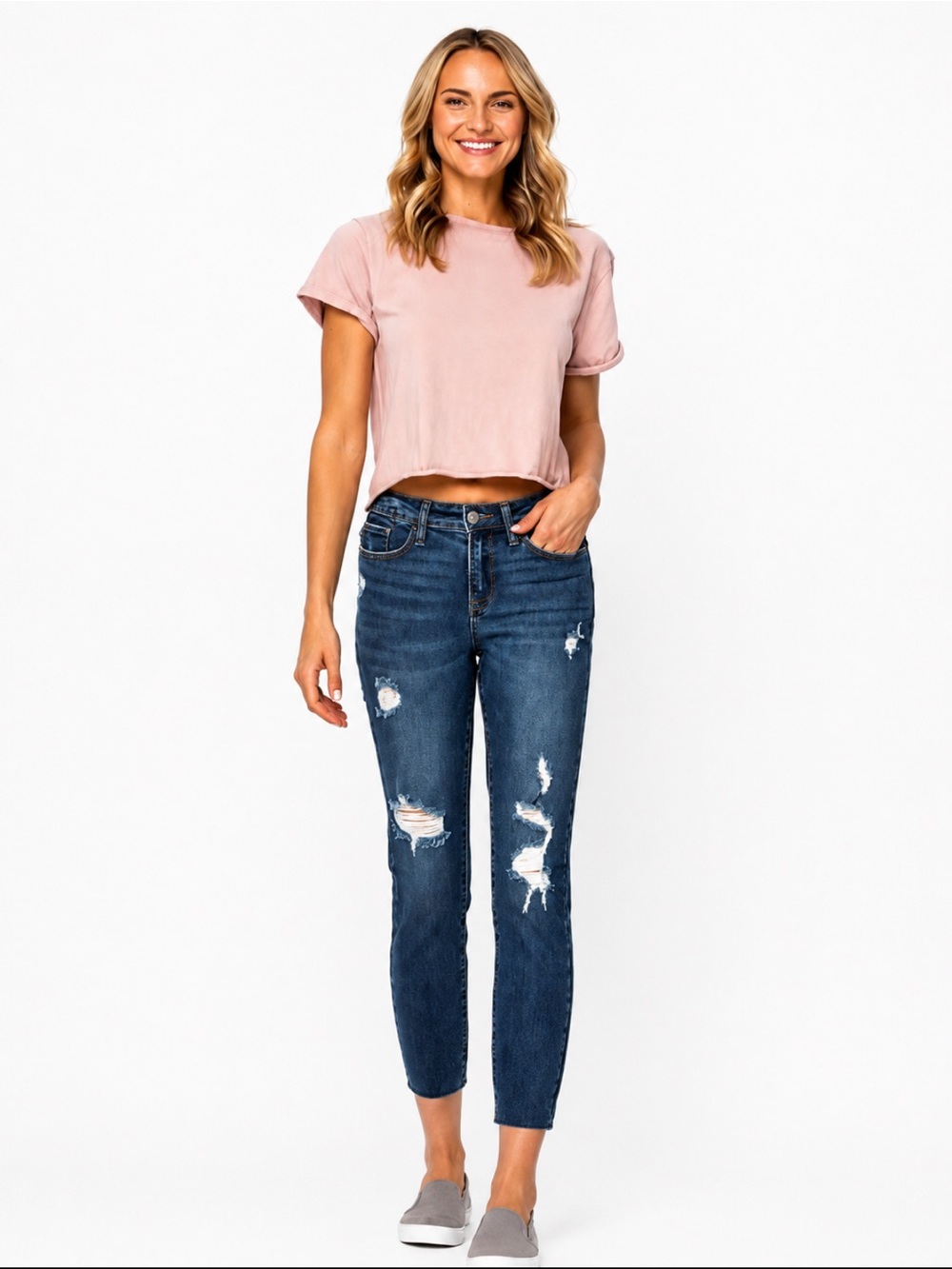 Judy Blue Women’s Mid-Rise Ankle Jeans in Dark Blue 29/9